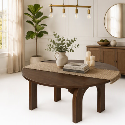 Table de salle à manger extensible de 51,2 po en bois massif, convertible de forme ovale à ronde avec finition noyer, pieds robustes en forme d'arche et abattant, table de cuisine de ferme pour petits espaces, assemblage facile