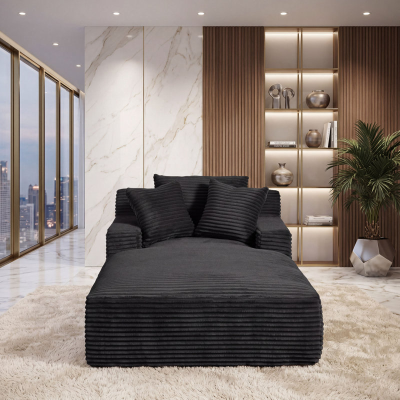 Modern Corduroy Upholstered Oversized Chaise Lounge Chair & Sleeper Sofa, Black