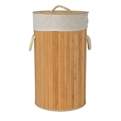 Panier à linge en bambou Grove avec poignées en corde, couvercle et sac à linge amovible lavable à la machine, 15 gallons