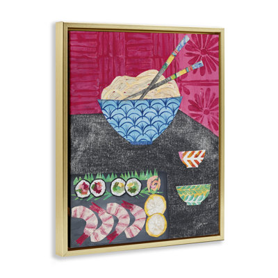 Patterned Sushi Tablescape Framed Floater Canvas Wall Art by Courtney Prahl
