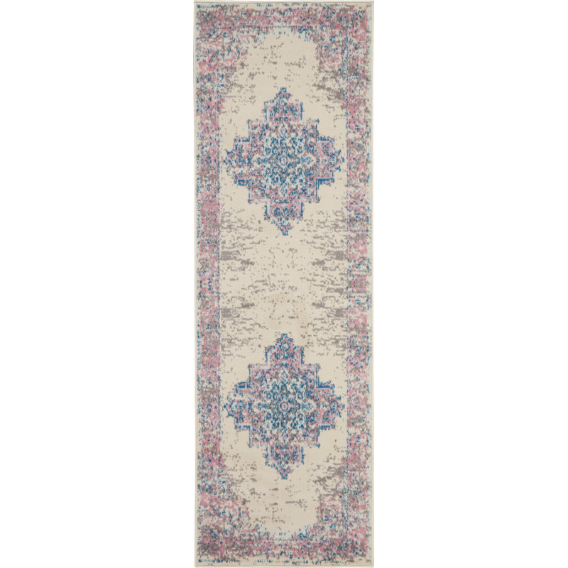 Burnie Oriental Ivory/Pink Area Rug, Runner 2' x 6'