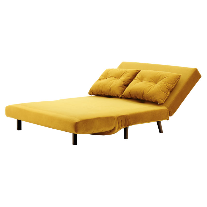 Donald 2 Seater Sofa Bed,  78cm H X 142cm W X 90cm D, Mustard Yellow, Dark Oak