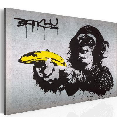 Emia Banksy, singe avec banane en béton sur toile