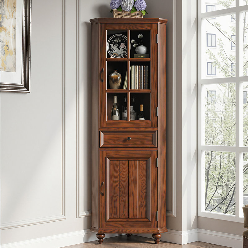 Vitrine haute vintage en chêne rouge brun foncé de 66 cm (25,98 po)