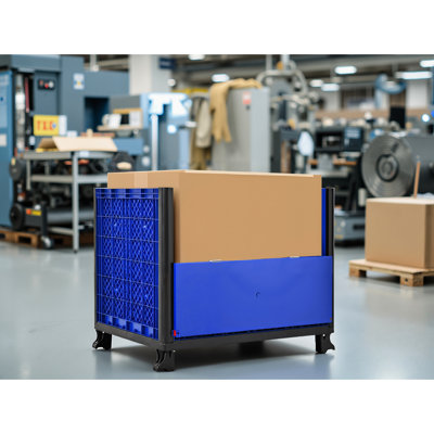 Rangement pliable en vrac, capacité de 600 lb, bleu, empilable pour 4 piles de hauteur, contenant de 33,78 po de hauteur, mur uni, - accès par voie, largeur de 31,71 po