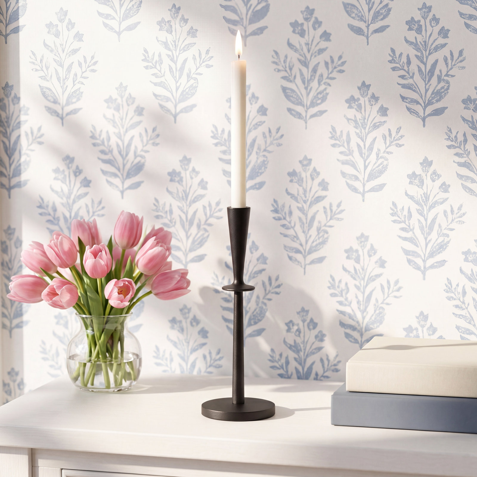 Aluminum Tabletop Candlestick, 13" H x 4.5" W x 4.5" D