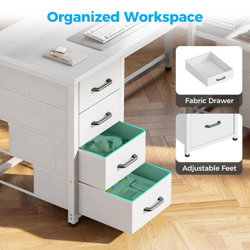 L-shaped Desk With 5-tier Under-desk Drawers,reversible Desk With Large Cabinet, Writing Desk With Power Outlets, Home Office Desk  With Cpu Stand