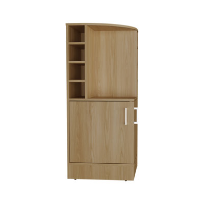 Oak Corner Bar Cabinet, 42" Height, Eight Bottles , Double Door, Modern Style Home High Liquor Bottle