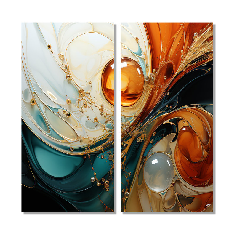 Orange et émeraude marbre marbre IV - art mural moderne orange, 20" H x 24" W, Wrapped Canvas, Does Not Apply