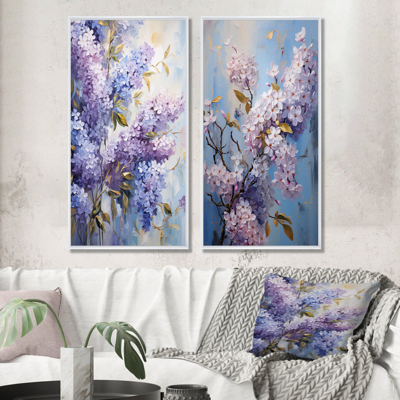 Lilas mauve et mauve en fleurs, ensemble d'art mural sur toile lilas, Cadre blanc, H 40 po x l 41 po