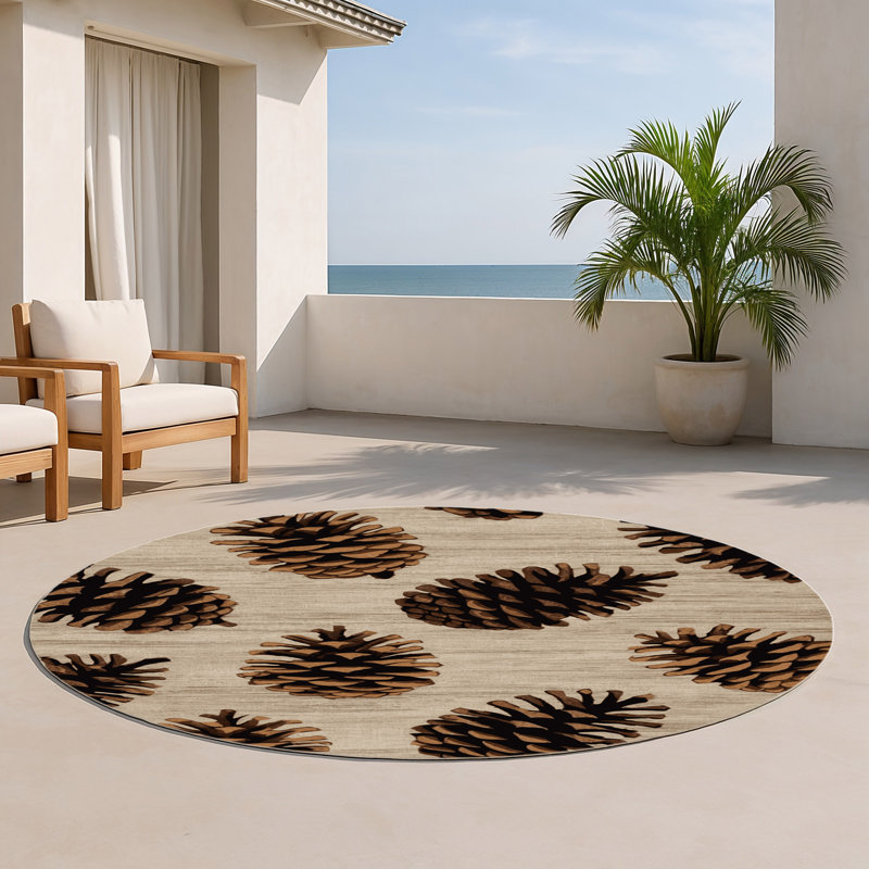 Tapis beige d'intérieur et d'extérieur Nature, Rond 5 pi