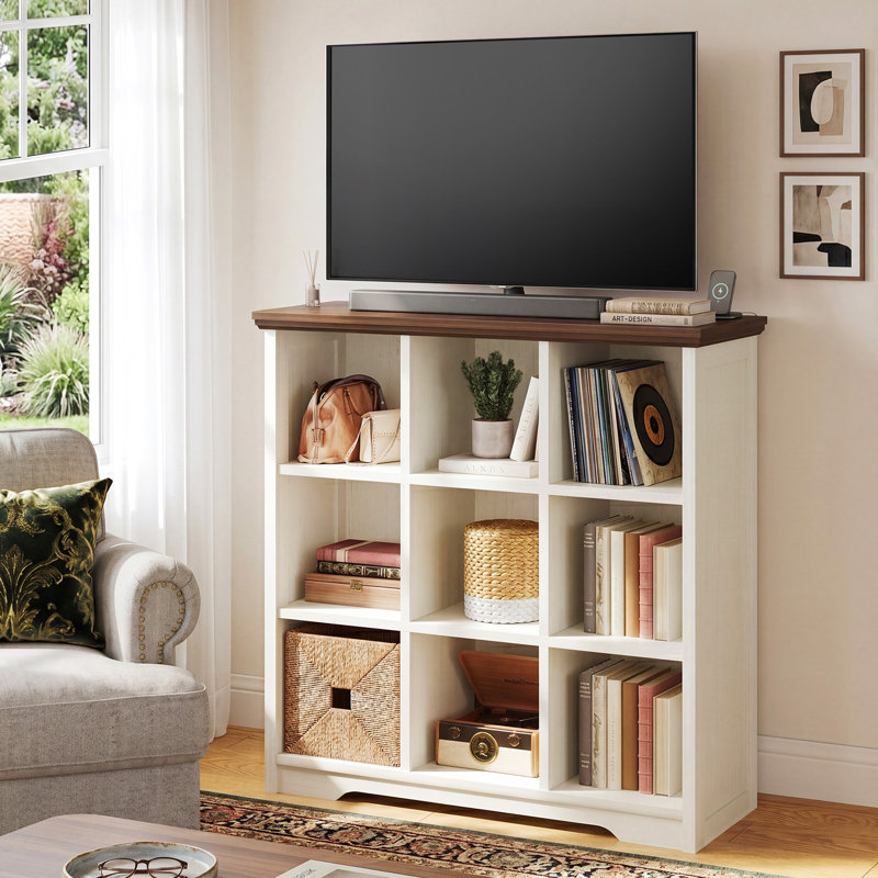 Miguel 9-Cube Wood Bookcase, 3-Tier Cube Storage Organizer with Anti-Tip Hardware