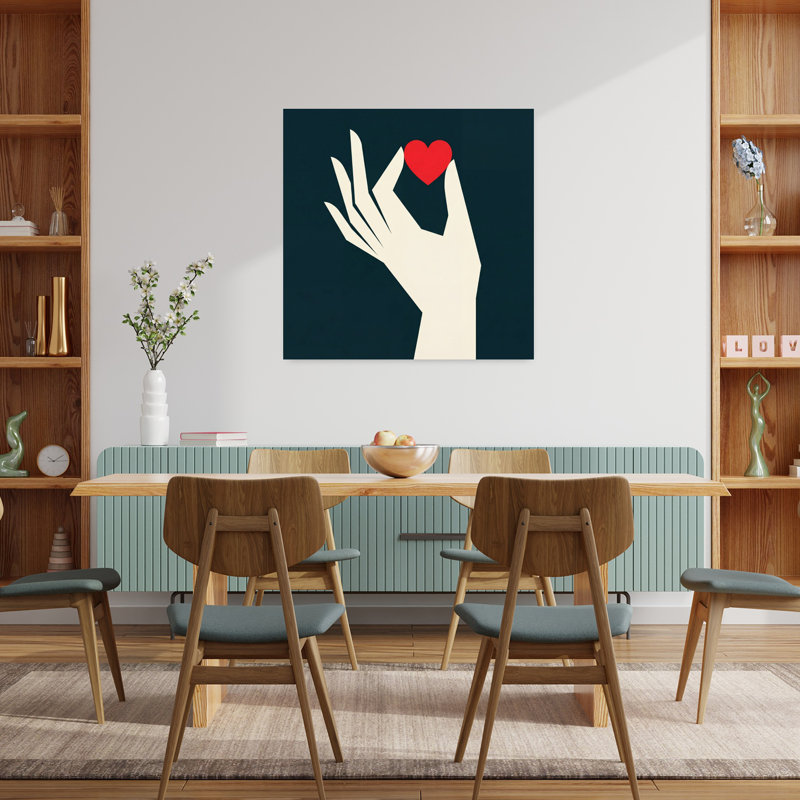 «Tenir mon cœur», art mural contemporain abstrait, H 36 po x l 36 po, Noir