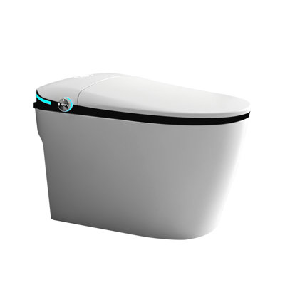 Smart Toilet With Warm Water - Auto Open/Close, Foot Sensor, Night , Multiple Washing Modes, White Luxury Bidet Siphonic Flushing, Seat Temperature Adjustment, Porcelain, Powerful Flushing