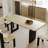 Columbia Beige + Black Rectangular Sintered Stone + Solid Wood Dining Table-124519960