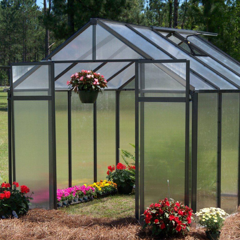 Monticello 8' x 12' Black Aluminum Polycarbonate Greenhouse