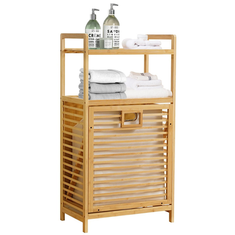 Laundry Hamper With 2-Tier Shelves & Tilt-Out Basket, Perfect For Organizing And Maximizing Space In Laundry Rooms And Bathrooms.