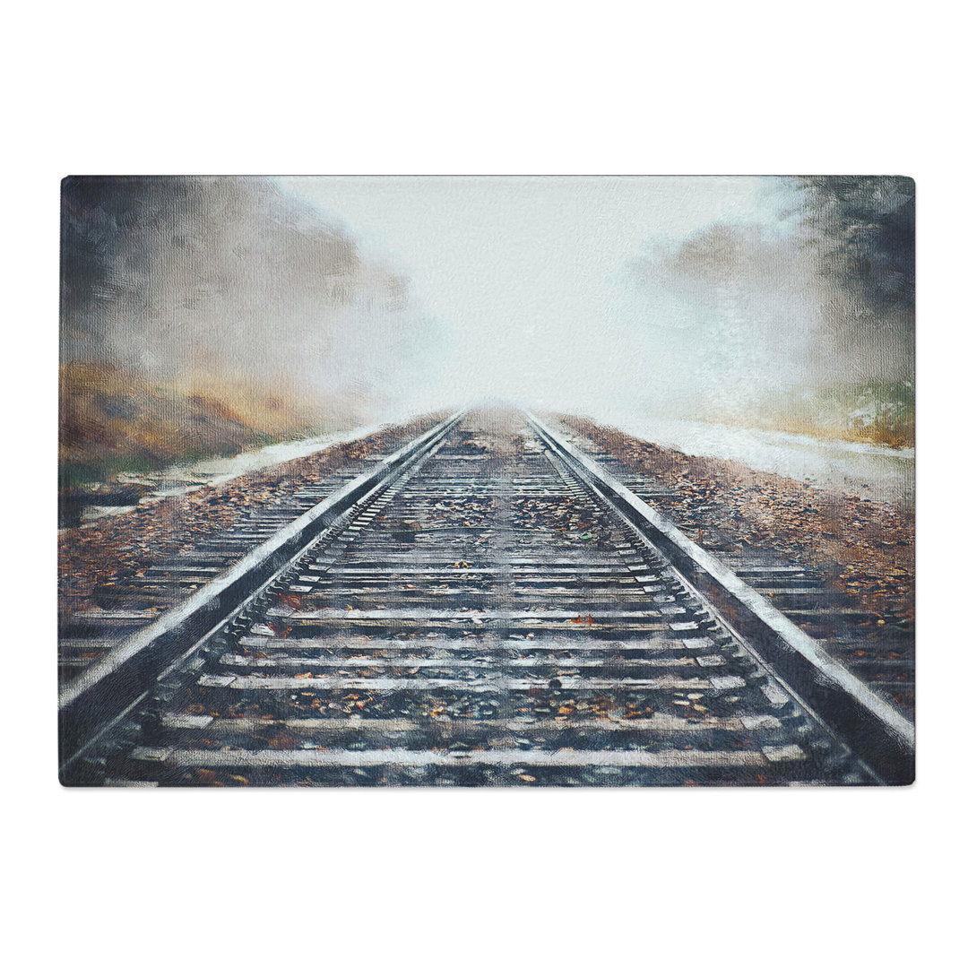 Tempered Glass Train Tracks in the Mist Painting Chopping Board