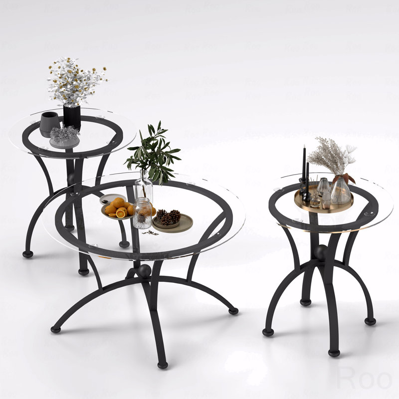 Ensemble de 3 tables basses décoratives en verre trempé
