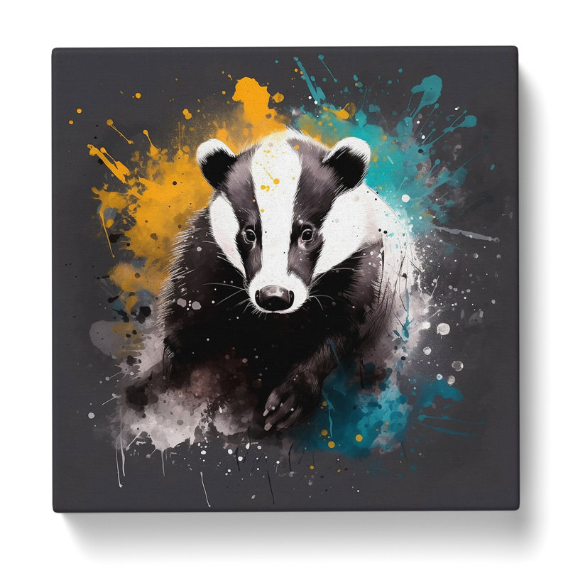 Badger Splatter Art - Wrapped Canvas - Framed Print, 35cm H x 35cm W x 3cm D