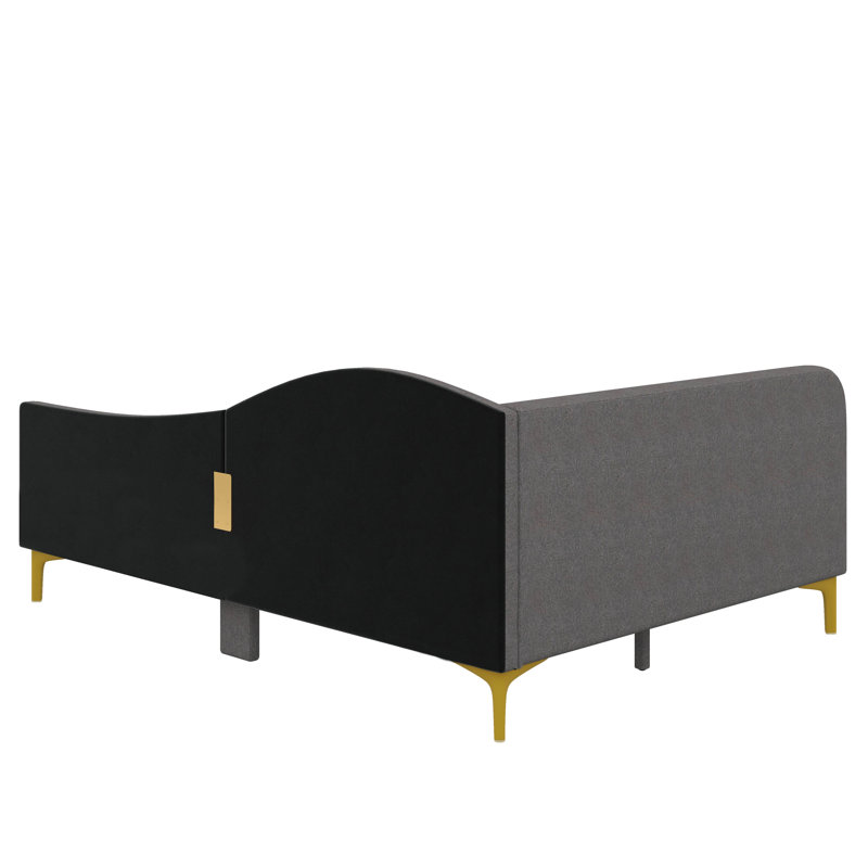 Lit de jour rembourré luxueux avec tête de lit élégante et accoudoirs confortables, Lit double, Gris