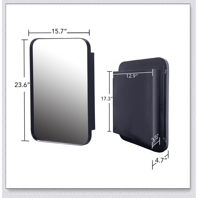 16X24 Inch Recessed Metal Framed Medicine Cabinet With Mirror And Adjustable Shelves Wall Mirror, Matte Black