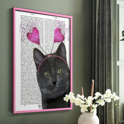 Black Cat, Valentines, reproduction encadrée - bois massif
