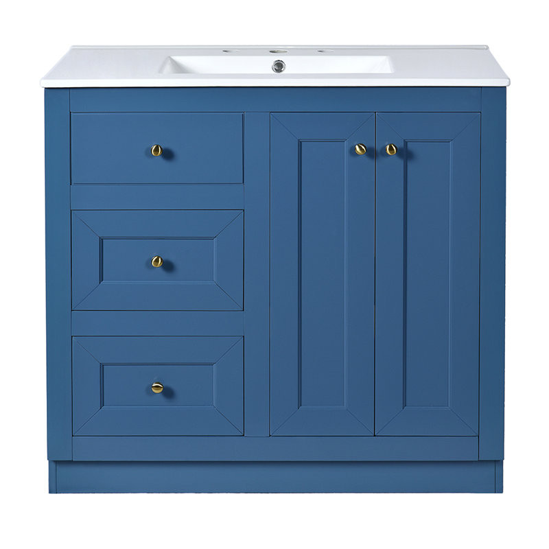Meuble-lavabo de salle de bain avec lavabo en céramique et 2 tiroirs