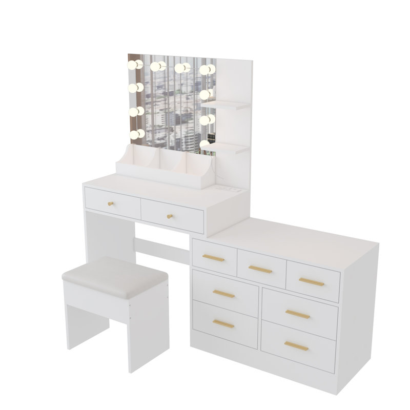 Dressing Table Set With Combination Cabinet, White