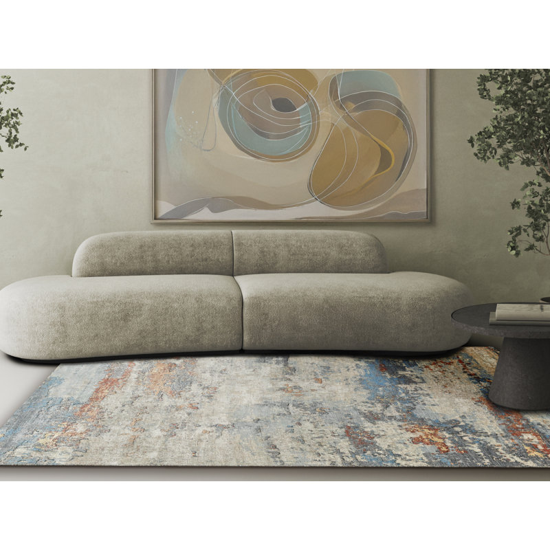 Laureno Abstract Hand-Knotted Synthetic Blue/Gray Area Rug, Rectangle 10' x 14'
