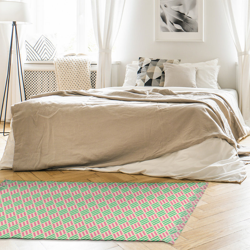 Tapis décoratif à rayures losanges rouge/vert, non