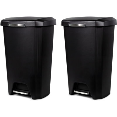 Hefty 12.1 Gallon Black - Step On Premium Plastic Trash Can, 2-Pack, 48 Quarts