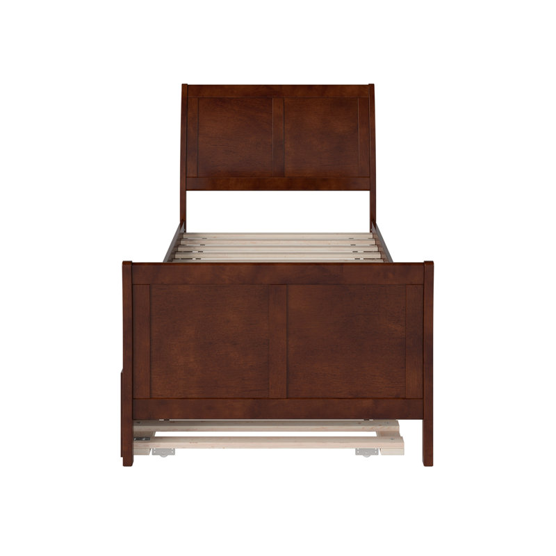 Lit plateforme en bois massif Fitzsimmons avec pied de lit et gigogne assortis, Simple TG, Noyer