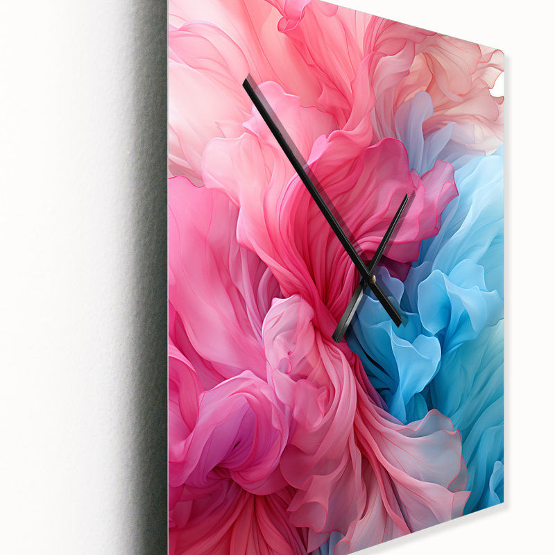 «Ink Wave Rhythms» en bleu et rouge I - Très grandes horloges murales à encre liquide, H 28 po x l 12 po x P 1 po