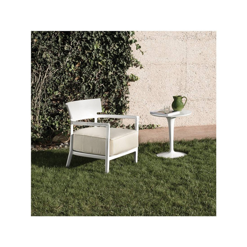Cara Wood Outdoor Lounge Chair, Ivory, Beige/Ivory