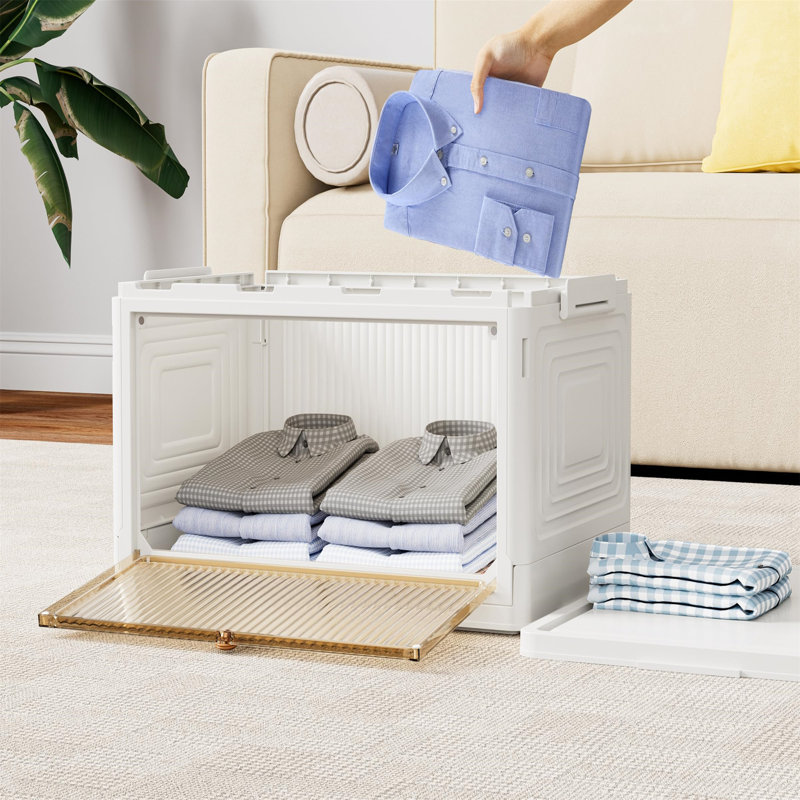 Storage Boxes With Lids,33 Litre 3 Pack Stackable Boxes With Wheels,Foldable Storage Drawers,For Toys/Office Supplies/Snacks/Books/Clothes