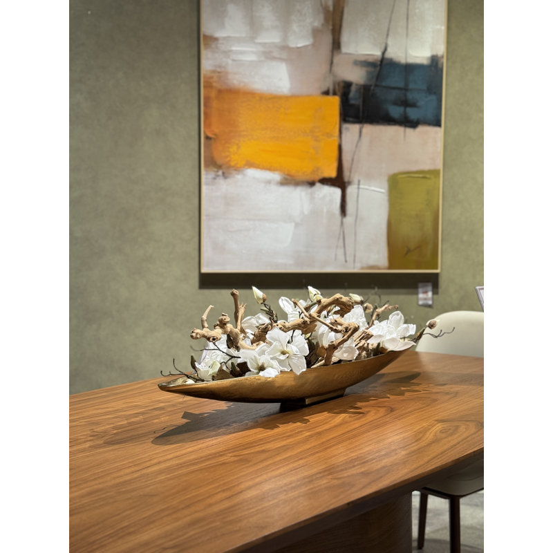 Driftwood and Denver Boat Magnolia Centerpiece, 8" H x 40" W x 5" D, Gold