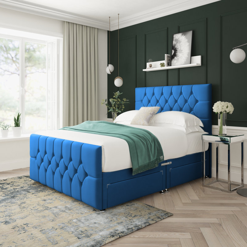 Upholstered Divan Bed, Blue, Small Single (2'6)