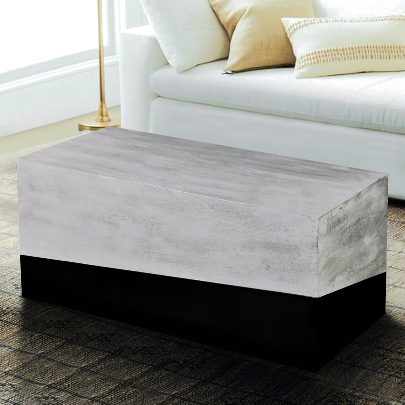 Caelin Industrial Rectangular Coffee Table With Wooden Frame, 17" H  x 45" L x 24" W, Gray