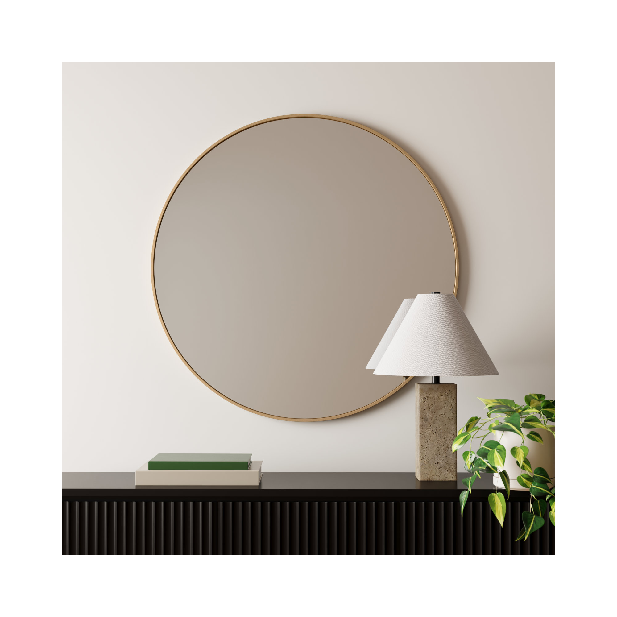 Sabine Metal Round Wall Mirror, Brass, 45" x 45"