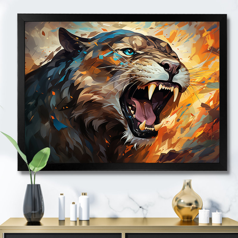 Majestic Panther Roar sur impression sur toile, Cadre photo noir, H 16 po x l 32 po x P 1 po
