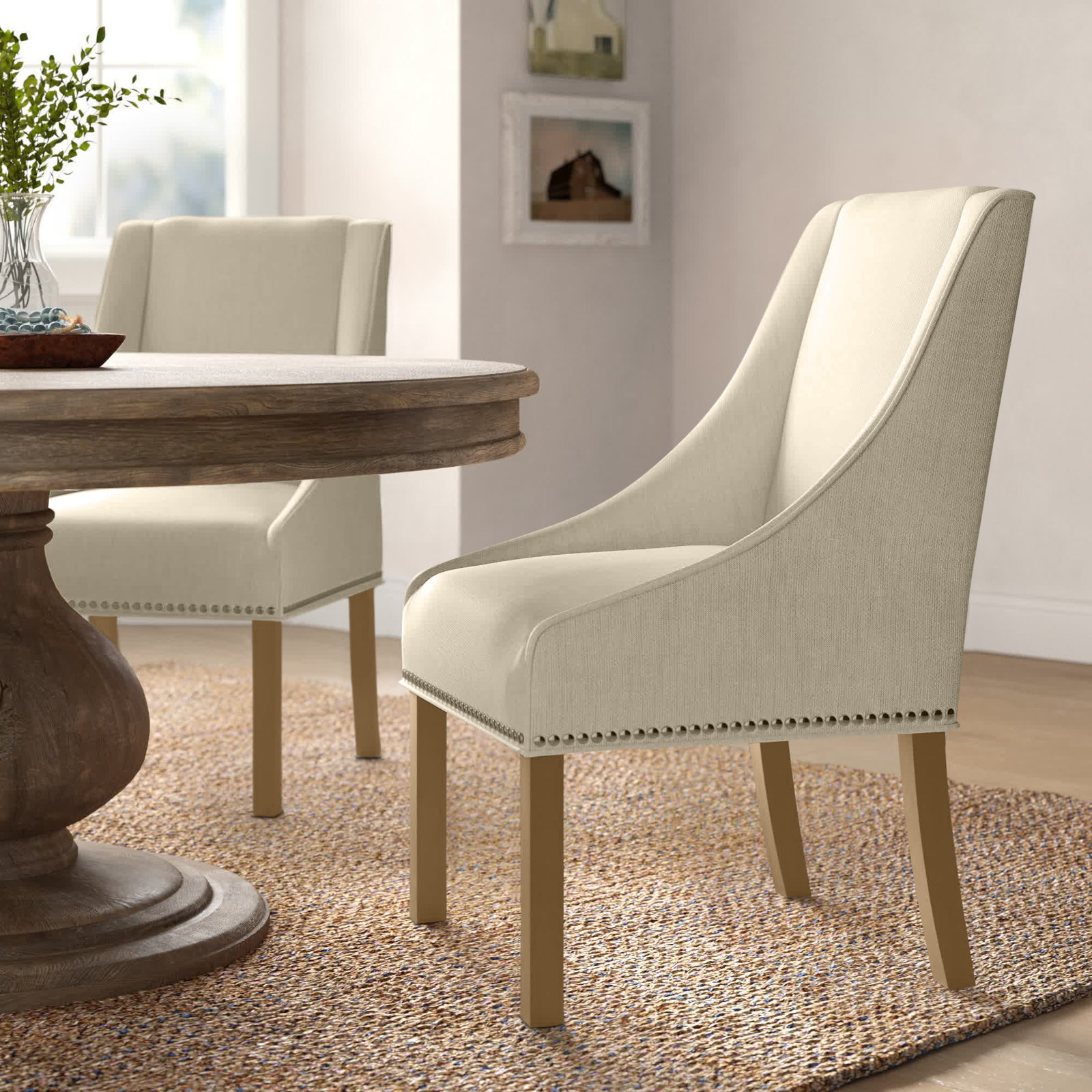 Sorrento Linen Dining Armchair, Beige, Weathered Oak