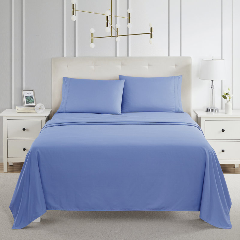  Ensemble de draps double brossé de luxe pour hôtel avec draps et taies d'oreiller très doux, Bleu apaisant, Grand