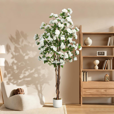 Faux Plant in Pot with Flowers for Indoor Outdoor Decor