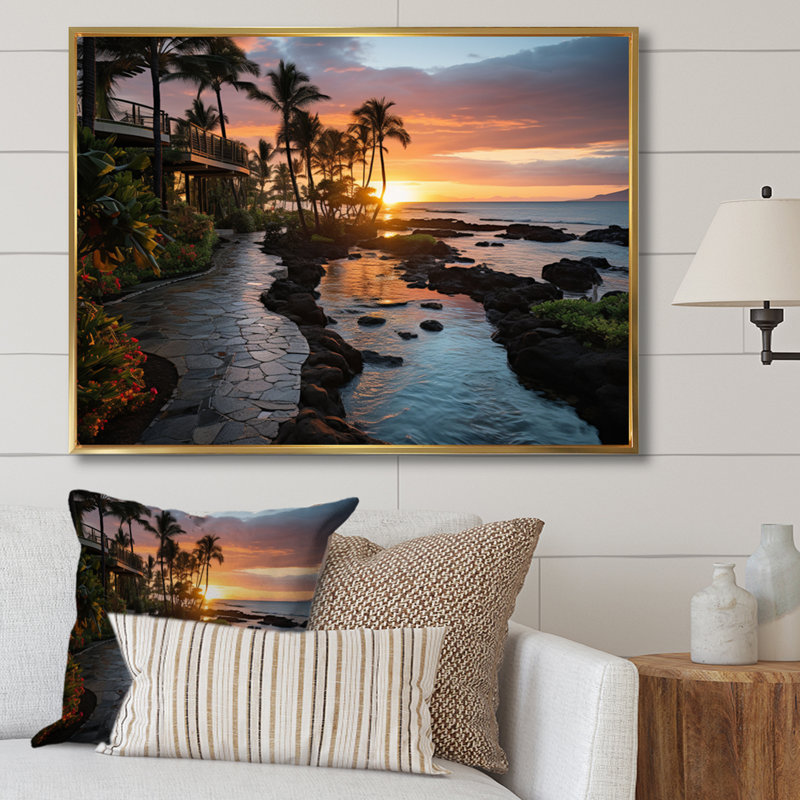 Maui Tropical Dreamscape I, reproduction d'art sur toile, Cadre flottant doré, H 12 po x l 20 po x P 1 po