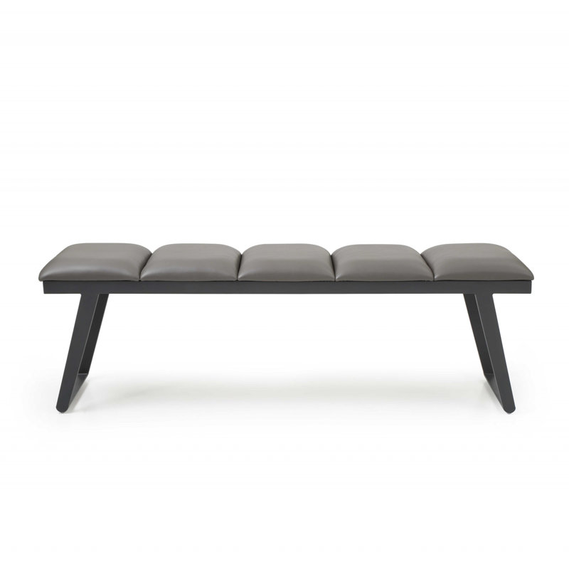 Dumfries 57" Light Upholstered Faux Leather Bench, Dark Gray