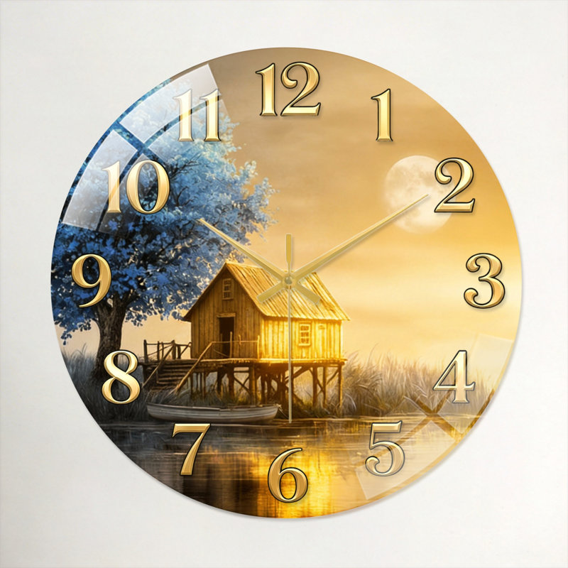 Horloge murale en verre Lake House, 40 x 40 cm (15,7 x 15,7 pouces)
