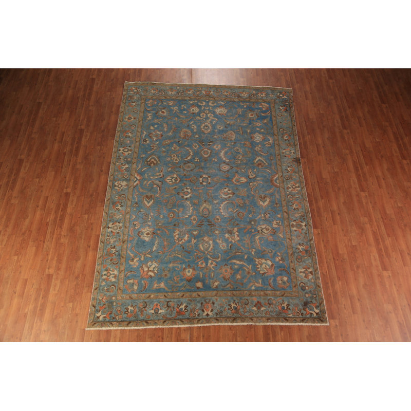 Tapis bleu à motif floral All-Over 8 x 11 po