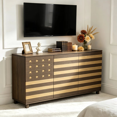 Multifunction Storage Cabinets With Adjustable Shelves: 55"Tv Stand For Living Room,Sideboard Buffet Cabinet With Hand Carved Craftsmanship With 2 Drawers,3 Doors,Coffee Bar Console - For Entryway