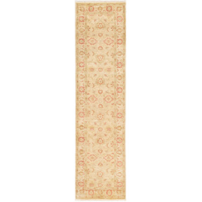 Tapis intérieur en laine ivoire/beige 2 pi 6 po x 10 pi one-of-type noué la main Kali